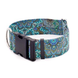 Aquamarine Blooms Dog Collar 5/8" - 2" Width Buckle & Martingale (Buckle Collar, M - 2" Width)
