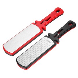 sourcing map 400/1000 Grit Handheld Diamond Sharpening Stone Double-Sided Whetstone 5-in-1 Sharpener Tool with Ceramic and Tungsten Steel Scissor Slot for Kitchen, Black Red, 2pcs