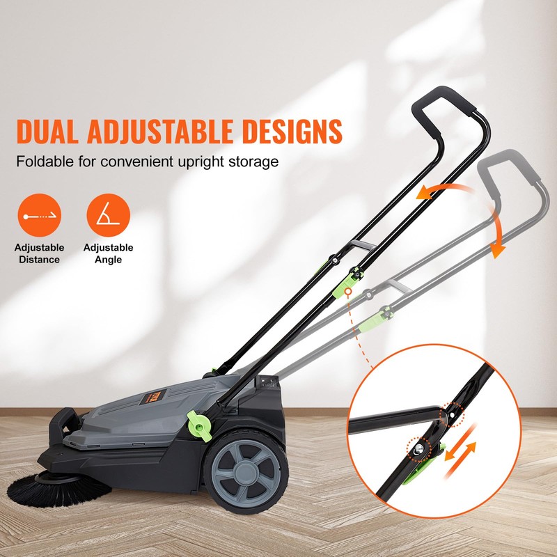 VEVOR Walk-Behind Hand Push Floor Sweeper with 25.6" Sweeping Width