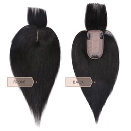 MY-LADY Hair Topper for Women Human Hair for Thinning Hair Loss 7 * 13CM Silk Base 150% Density Real Remy Hair with Bangs Clip in Hair Pieces Hairpiece 12 Inch #01 Jet Black