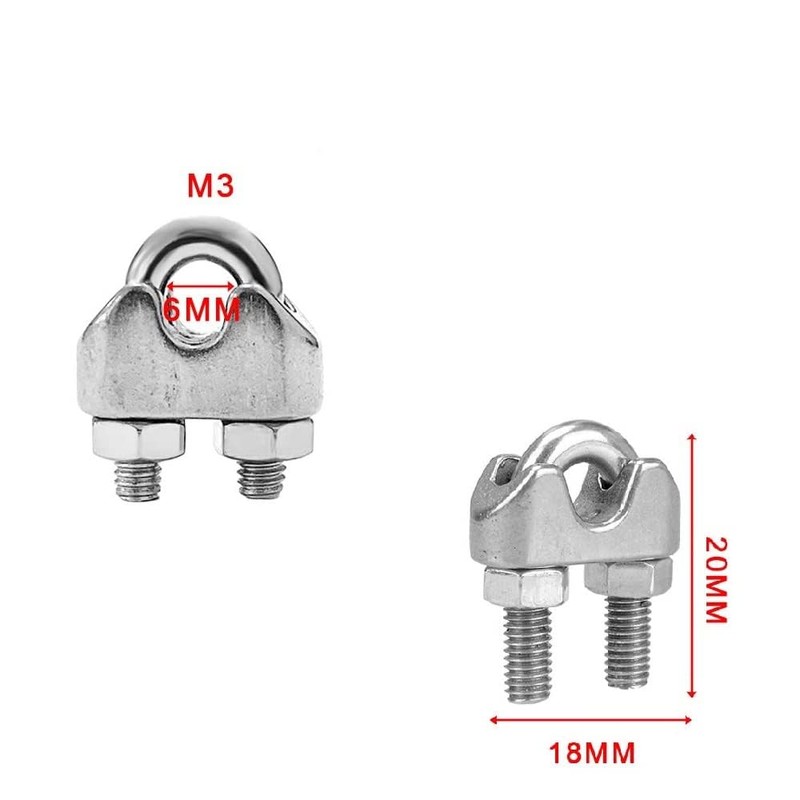 Wire Rope Clip,5Pcs 3mm Stainless Steel Wire Rope Cable Clip