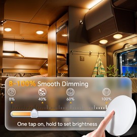 Obeaming 4.5'' 3CCT RV Interior Ceiling Lights 3000K/4500K/6000K Switchable with Blue Nightlight 12V RV LED Puck Light for Motorhome Camper Trailer Boat, Surface Mount w/Dimmer Switch (4 Pcs)