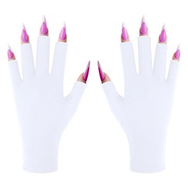UV Gloves for Gel Nail lamp, Professional UPF50+ UV Protection Gloves for Manicures, Anti UV Fingerless Gloves for Nail Art Skin Care Protecting Hands from UV Light Harm (White)