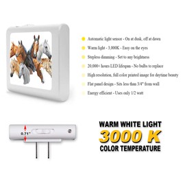 Plug in Dimmable LED Night Light with Dusk to Dawn Auto Sensor, Adjustable Brightness, Warm Light, Auto On-Off Nightlight for Bathroom, Hallway, Nursery, Bedrooms - Wild Horses