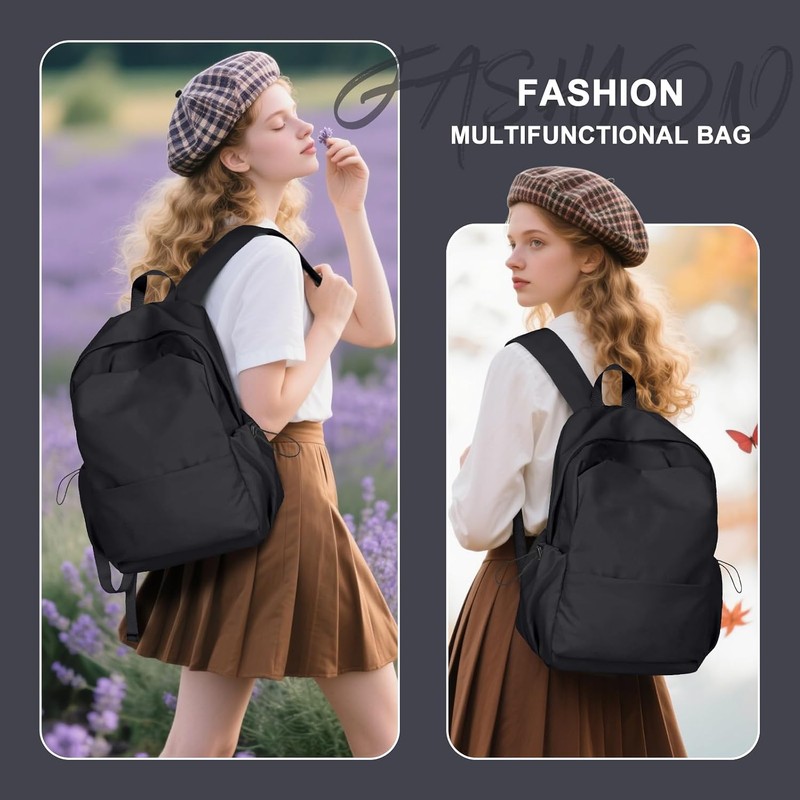 School Backpack Casual Daypack Black Bookbag…
