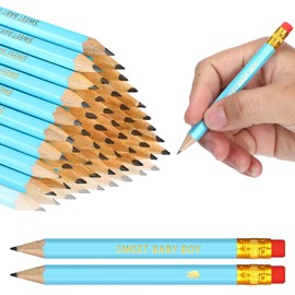 Nezyo 50 Pieces Baby Shower Half Pencils 4 Inch Mini Presharpened Golf Pencils with Erasers for Office Party Game Supplies(Sweet Baby Boy)