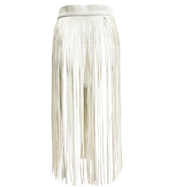 KKmeter Women PU Leather Long Fringe Skirt Waist Belt Girdle Adjustable Buckle Rave Rocker Dance Performance Costumes (White, Medium)