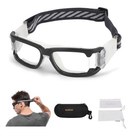SooGree Gafas deportivas de raquetbol, baloncesto, fútbol, deportes, gafas protectoras para hombres y mujeres (almohadilla blanca de grame)