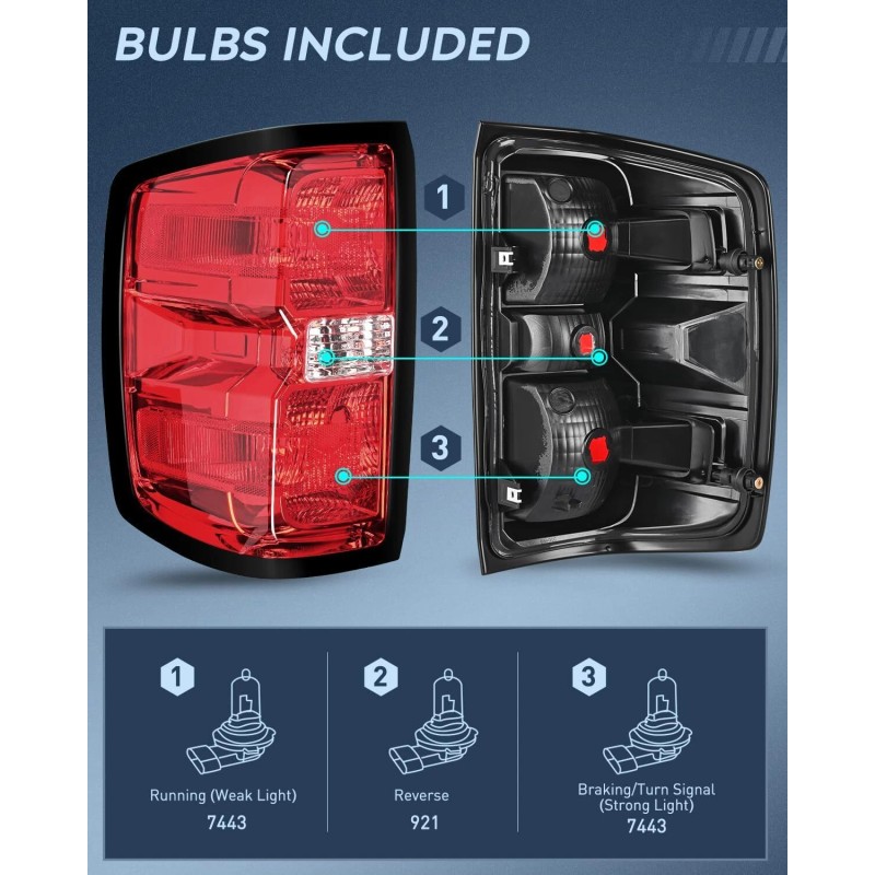 Nilight Taillight Assembly for 2014-2019 Chevy Silverado 1500 2500 HD