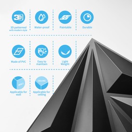 Art3d 100 Pack Decorative 3D Wall Panels 11.8 x 11.8 Inch Covering 97 Sq.ft - Glue Up PVC Wall Panels for Interior Wall Décor, Living Room, Office and Home, Black