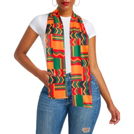 Afibi African Kente Print Stole Sash African Scarf Kente Stole Sash Unisex Kente Cloth Scarves (Red Green)