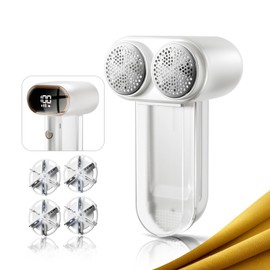 Supenjoy Dual-Head Fabric Shaver and Lint Remover, Rechargeable Sweater Shaver with LED Display, 6 Stainless Steel Blades & 3 Speed Lint Shaver, Electric Defuzzer for Clothes, Pills, Couch, Furniture