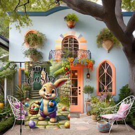 Happy Easter Garden Flag 12x18 Inch Small Double Sided Outside Easter Eggs with Flowers Branches Yard Decoration Seasonal Spring Outdoor Flags Decor