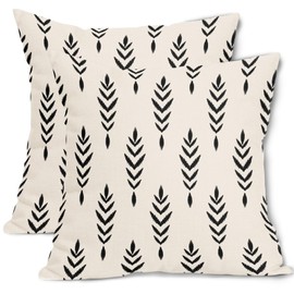 Boho Pillow Covers 18x18 Inch Black and White Geometric Throw Pillow Covers Farmhouse Bohemian Decorative Pillowcase Outdoor Cotton Linen Square Cushion Cover for Couch Sofa Bedroom Decor (Pack of 2)
