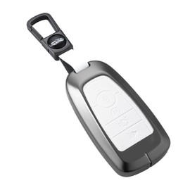 Metal Key Fob Cover with Keychain for Explorer Bronco Escape Edge Expedition Mustang F150 Fusion Ranger Lincoln (White)