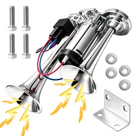 BURMONG 12V 600DB Super Loud Electric Air Horn, Silver Dual Trumpet Train Truck Horn Kit with Compressor, Universal for Vehicles, Trucks, SUVs, Motorcycles, Pickup, Boats and Lorries