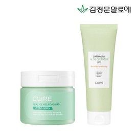 김정문알로에 큐어 피토그린 릴렉싱 토너패드+사포나리아 클렌져 Kim Jeong-moon Aloe Cure Phytogreen Relaxing Toner Pads + Saponaria Cleanser