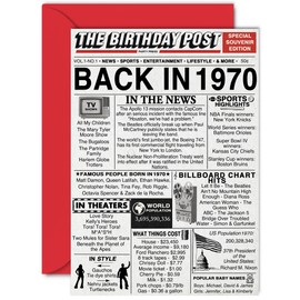 55th Birthday Cards for Men Women - Back In 1970 Newspaper - 55 Happy Birthday Decorations Card for Her Him Dad Mom Husband Wife Uncle Aunt Vintage Retro Born In 1970, A5 Bday Anniversary Cards