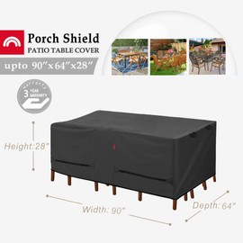 Porch Shield Patio Table Cover - Waterproof Outdoor Dining Table and Chairs Furniture Set Cover Rectangular - 90 x 64 inch, Black