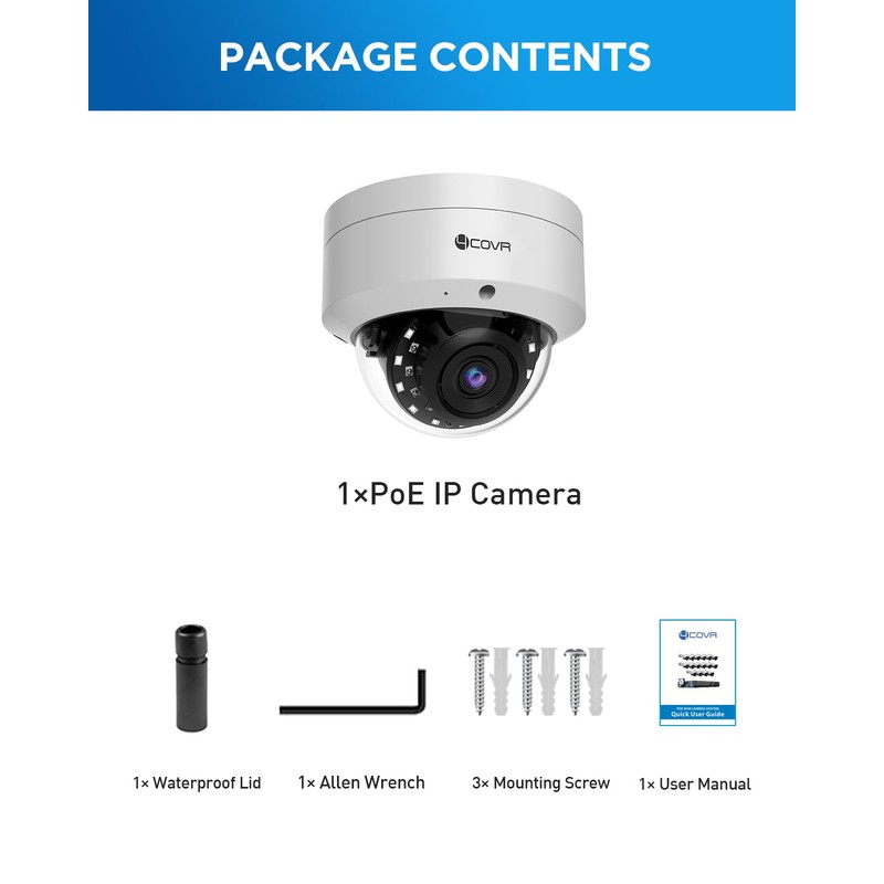 4COVR 5MP PoE Security Camera, Outdoor Vandal Wired Surveillance Dome