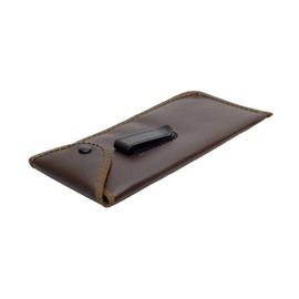 Calabria Snap Button Flap Eyeglass Case PU Leather w/Plastic Pocket Clip Brown Vertical Eye Glasses Pouch Sunglasses Holder