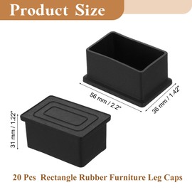 sourcing map 20 Pcs 1.42 x 2.2 Inch Rectangle PVC Furniture Leg Caps, Chair Leg Floor Protector for Patio, Indoor Chair, Table, Bed and Cabinet, Black