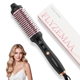 Thermal Brush, FLYZEMAA 1.5 Inch Curling Iron for Long Dry Hair, Heated Round Brush Straightener with 3 Temp Settings, 30s Fast Heat for Curling & Volumizing, Anti-Scald Nylon Bristles(Black)