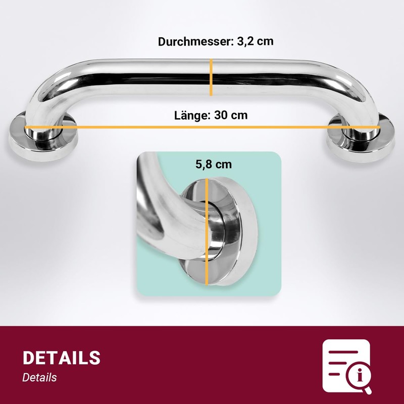 CasaXXl Stainless Steel Grab Rail for Shower and Bathtub, Bathroom