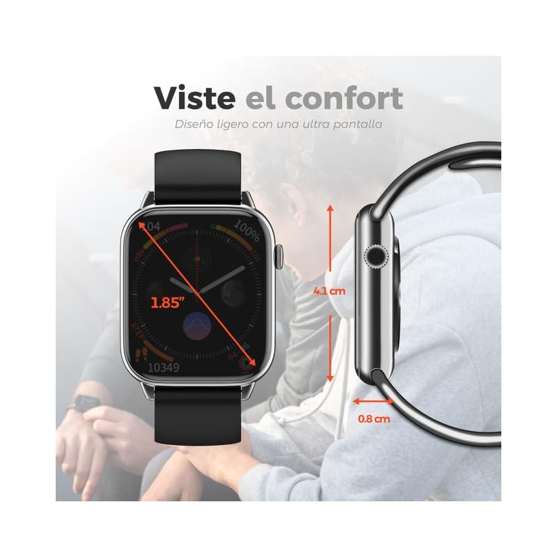 BINDEN - ERA Day Lite Smartwatch Negro, Pantalla de 1.85",