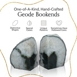 Nature's Decorations Agate Bookends - A Quality Green Geode Book Ends with Rubber Bumpers for Shelves, Office, Home Decor, Heavy Duty Cute Stone Bookend Pair for Decoration (4-6 LB)