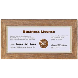 Space Art Deco, 4x9 Gold Textured Frame for 4x9 Business License/Certificates, Tempered Glass, Includes D-Shaped Hangers Hanging and Easel Stand Table Top (1-Pack)
