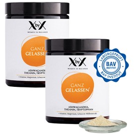 XbyX® Ganz Gelassen 2er Set 180 g | 60 Portionen | Für mehr Gelassenheit & mentale Balance im Alltag | Adaptogen Ashwagandha, Tryptophan & Theanin aus Grüntee-Extrakt | Hormonfrei | Ohne Soja