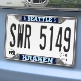 FANMATS 30719 Seattle Kraken Chrome Metal License Plate Frame, Stainless Steel, 6.25in x 12.25in