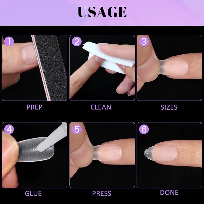 Fingooo Nail Tips, Ultra Thin, 300 Pieces, Short, Clear, Medium,