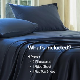 DOZ Sheet Set, 100% Viscose derived from Bamboo, Organically Grown, Buttery Soft, Cooling Sheets, High GSM, Deep Pockets - 4 Piece - 2 Pillowcases 1 Fitted 1 Top Sheet (Sapphire, King)