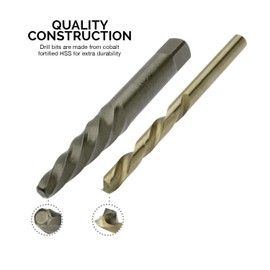 NEIKO 01925A Screw Extractor and Left Hand Drill Bit Set, 10 Piece, Cobalt HSS Drill Bits, Alloy Extractors, clear color