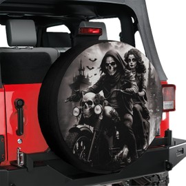 ThuhaTree Store Biker Skull Couple Spare Tire Cover with Or Without Backup Camera Hole, Biker Skull Couple Spare Tire Cover