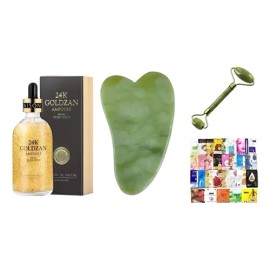 Suero24k Colageno + Rodillo De Jade + Guasha + 7 Mascarillas Cara