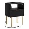 AEPOALUA Nightstand with Charging Station,Small Bedside Table with Gold Frame,Black