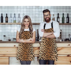 Moslion Leopard Pattern Apron, Adjustable Neck Bib Apron for Men Women,Suitable for Kitchen Cooking Waitress Chef Apron
