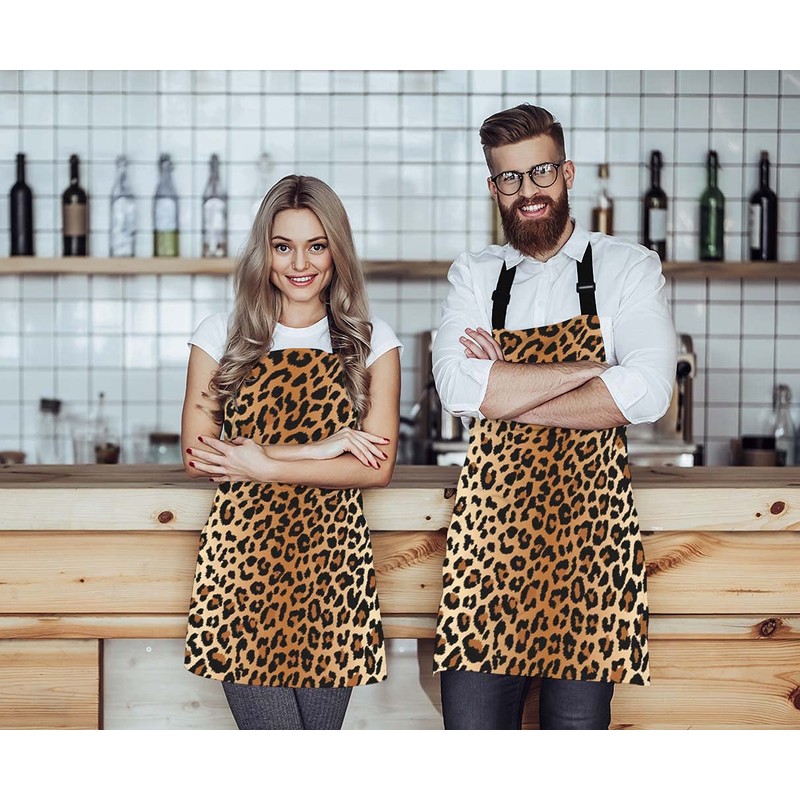 Moslion Leopard Pattern Apron, Adjustable Neck Bib Apron for Men