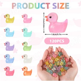Pack of 120 Mini Luminous Resins, Small Ducks, Small Colourful Ducks, Mini Resin Ducks for Crafts, Tiny Ducks, Miniature Figures for DIY Aquarium, Garden, Landscape, Dollhouse, Ornament, Pot