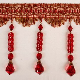 Brilliant Drapery Design Per yard-Drapery Trim - Red - Beaded Trim - Design 4 - 4 1/2" Inches