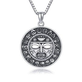 DAYLINLOVE Aztec Necklace 925 Sterling Silver Aztec Mayan Calendar Pendant Necklaces Amulet Aztec Jewelry Gifts for Men Women