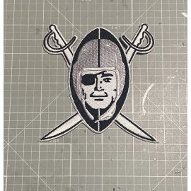 Unbranded OAKLAND, LA, LV RAIDERS JERSEY PATCH SILVER & BLACK RAIDER 1963 LOGO 4X4” NEW