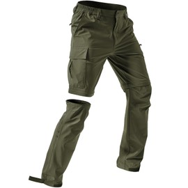 Moosehill Men's-Hiking-Pants Convertible Quick-Dry Water-Resistant Lightweight Zip-Off Outdoor for Hunting, Fishing, Safari with 5 Deep Pockets (Army Green, 34W*32L)