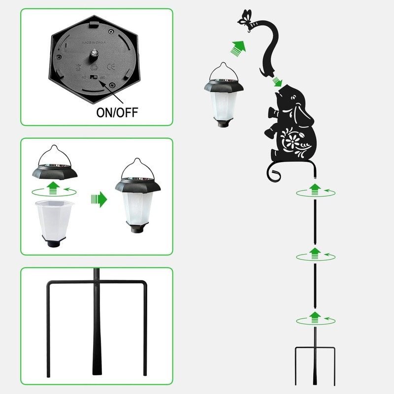 Hokfirm Metal Elephant with Solar Lantern Garden Stake,Garden Lights Solar