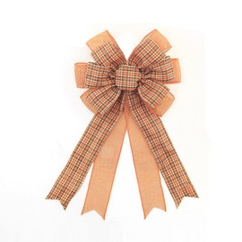 LINGMIN Fall Balck Orange Plaid Bow Wreath Pumpkin Leaves Bow for Fall Décor - Autumn Thanksgiving Bow for Front Door Indoor Outdoor Wall Decoration Supplies Ornaments 11