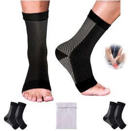 AGERALIY 2 Pairs Upgraded Neuropathy Socks - 20-30mmHg Compression Socks for Men&Women,Ankle Brace Plantar Fasciitis Socks for Arch Support,Achilles Tendonitis,Foot Edema & Fatigue(Black,L/XL)
