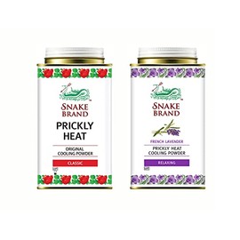 SNAKE BRAND Prickly Heat Cooling Body Powder 140g Twin Pack Classic & Relaxing Lavender (1 of Each)